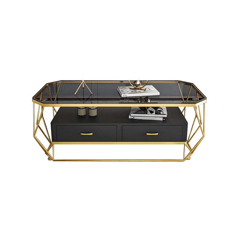 Glam Golden Frame Coffee Table with Storage Drawers Cocktail Table
