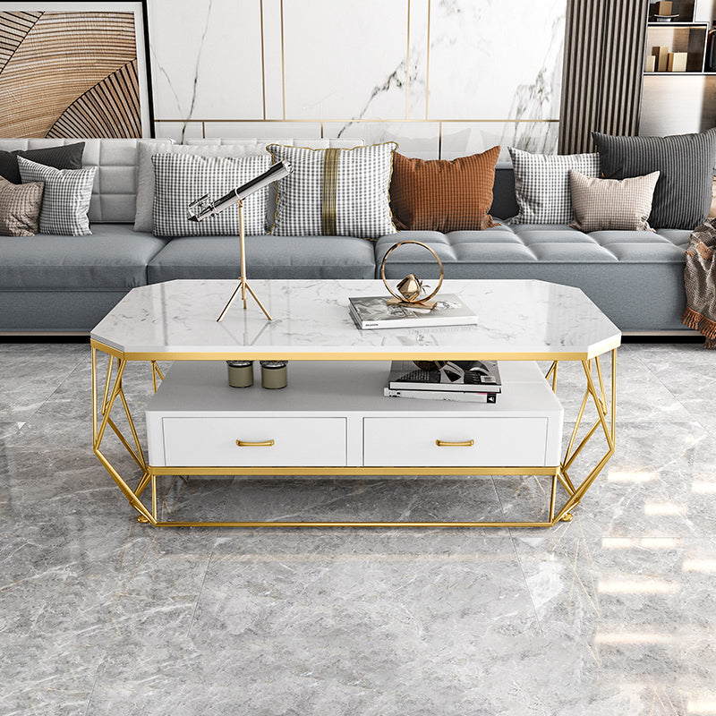 Glam Golden Frame Coffee Table with Storage Drawers Cocktail Table