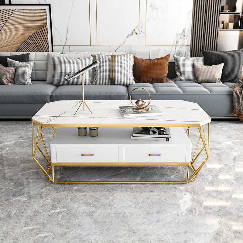 Glam Golden Frame Coffee Table with Storage Drawers Cocktail Table