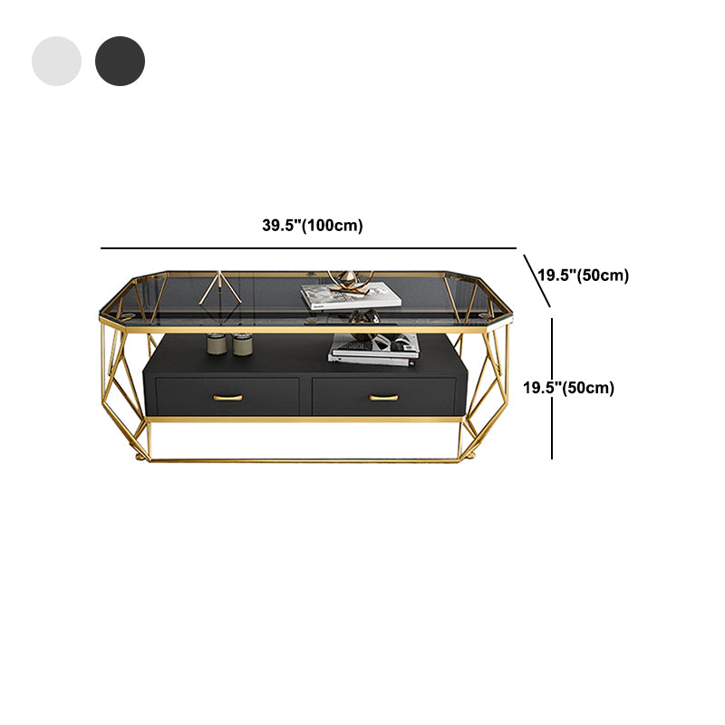 Glam Golden Frame Coffee Table with Storage Drawers Cocktail Table