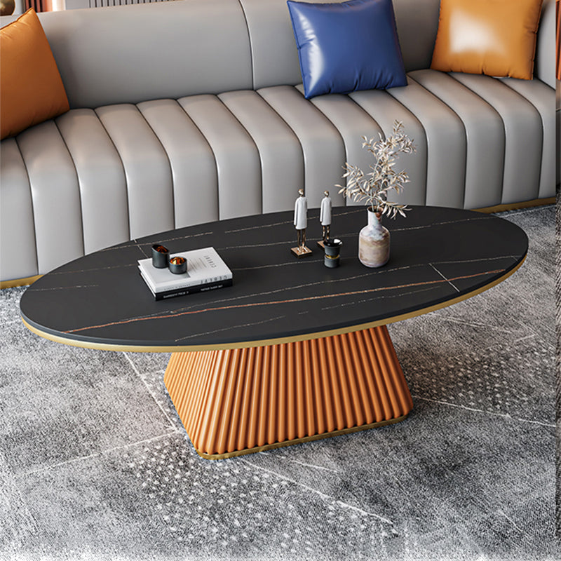 Elliptical Stone Coffee Table Pedestal 1 Single Cocktail Table - 17.72" H