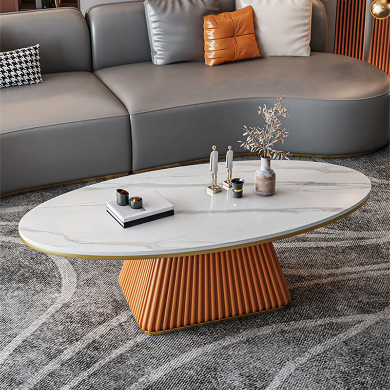 Elliptical Stone Coffee Table Pedestal 1 Single Cocktail Table - 17.72" H