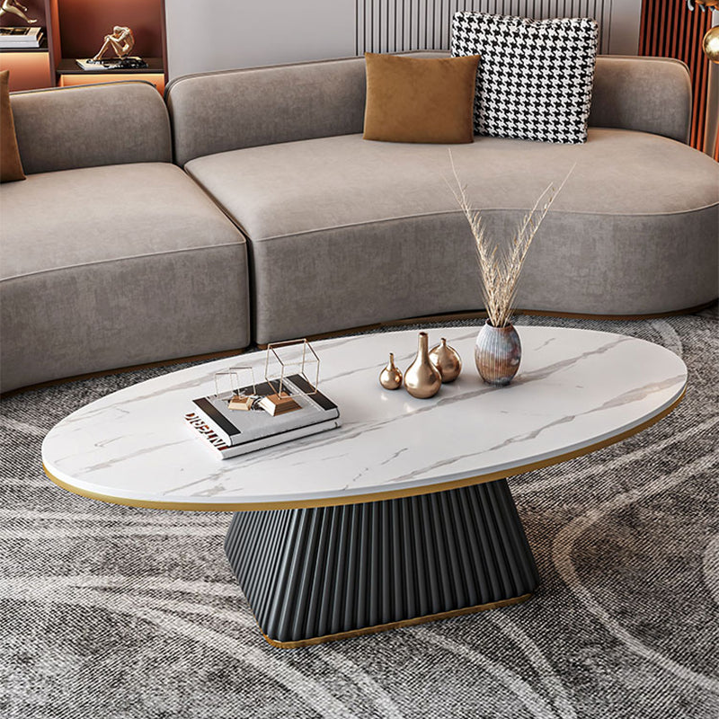 Elliptical Stone Coffee Table Pedestal 1 Single Cocktail Table - 17.72" H