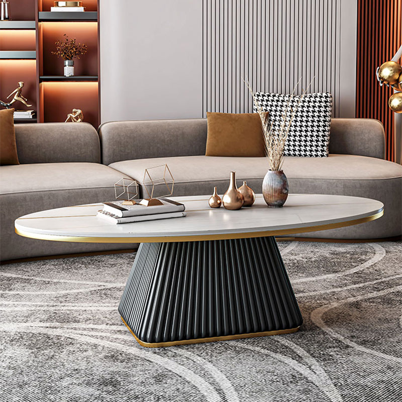 Elliptical Stone Coffee Table Pedestal 1 Single Cocktail Table - 17.72" H