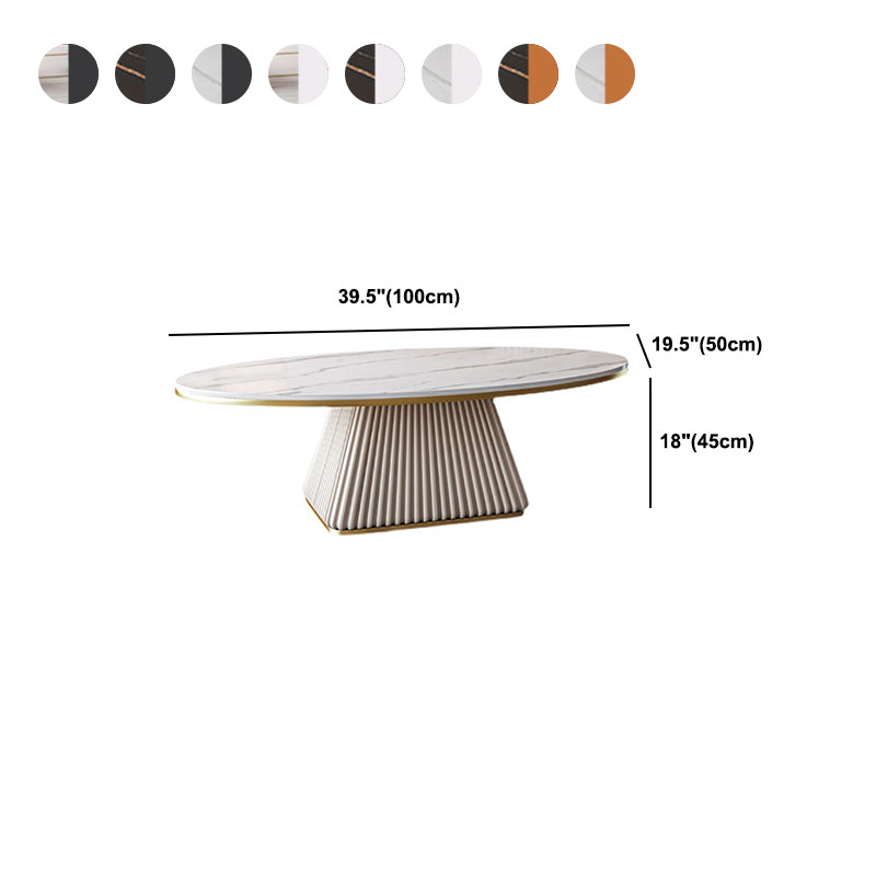 Elliptical Stone Coffee Table Pedestal 1 Single Cocktail Table - 17.72" H