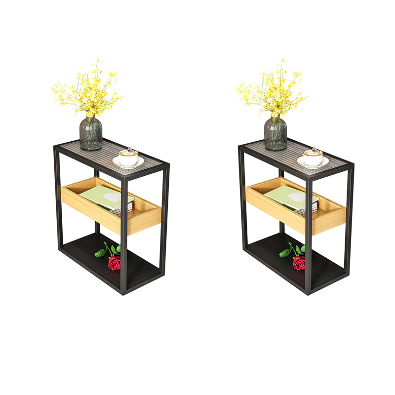 21.6" Tall Modern Rectangular Glass Top Side Table Iron Frame End Table with Shelves