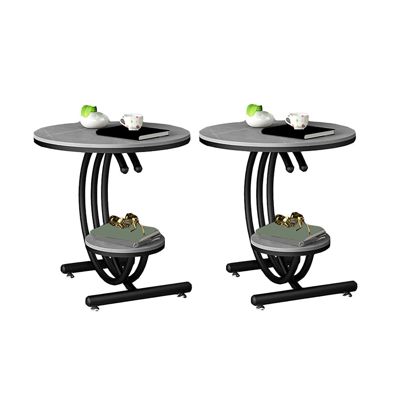 19.6"/23.6" Modern Slate Round End Table Metal C Side Table with Shelf