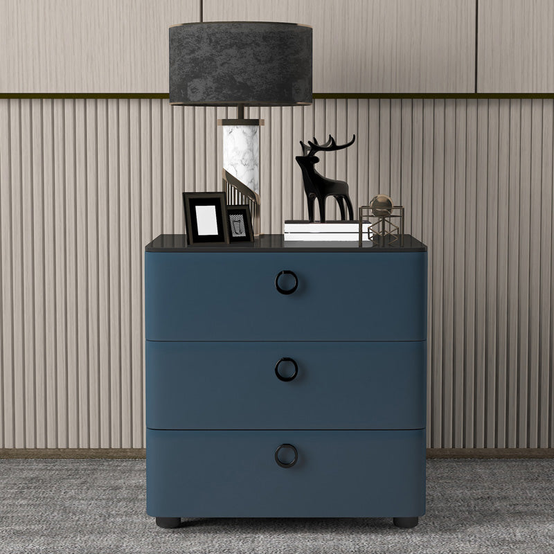 Contemporary Solid Wood Nightstand 23" Tall Night Table with Glass Top