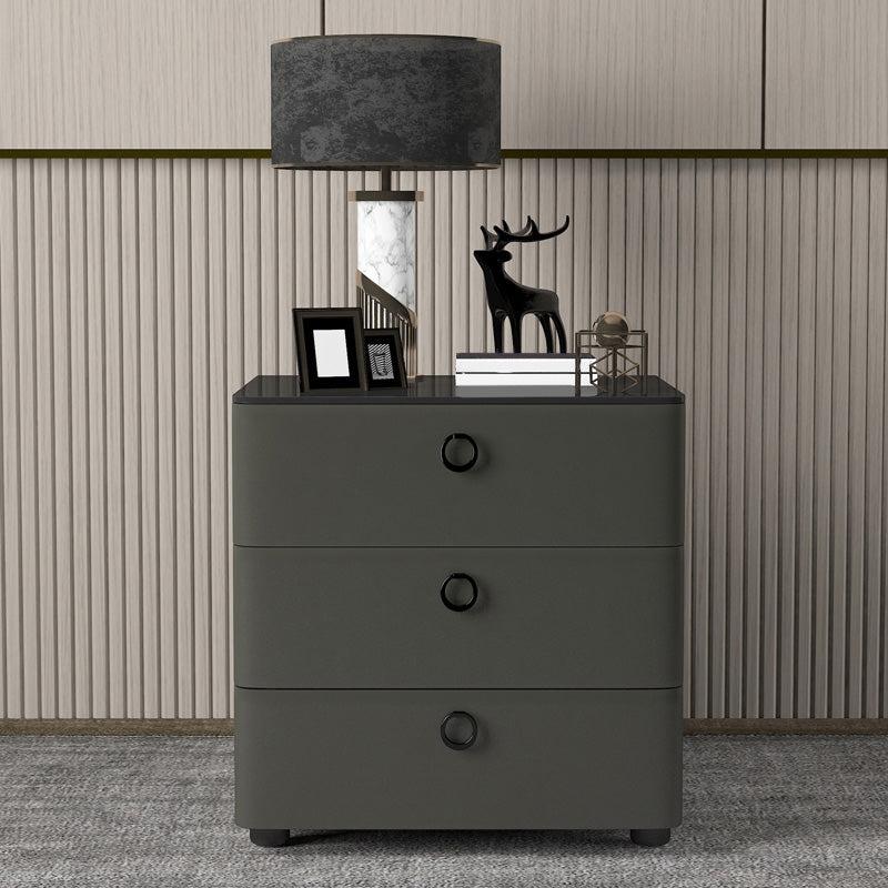 Contemporary Solid Wood Nightstand 23" Tall Night Table with Glass Top