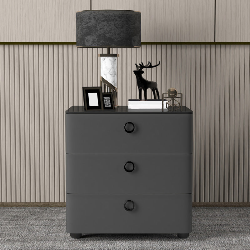 Contemporary Solid Wood Nightstand 23" Tall Night Table with Glass Top