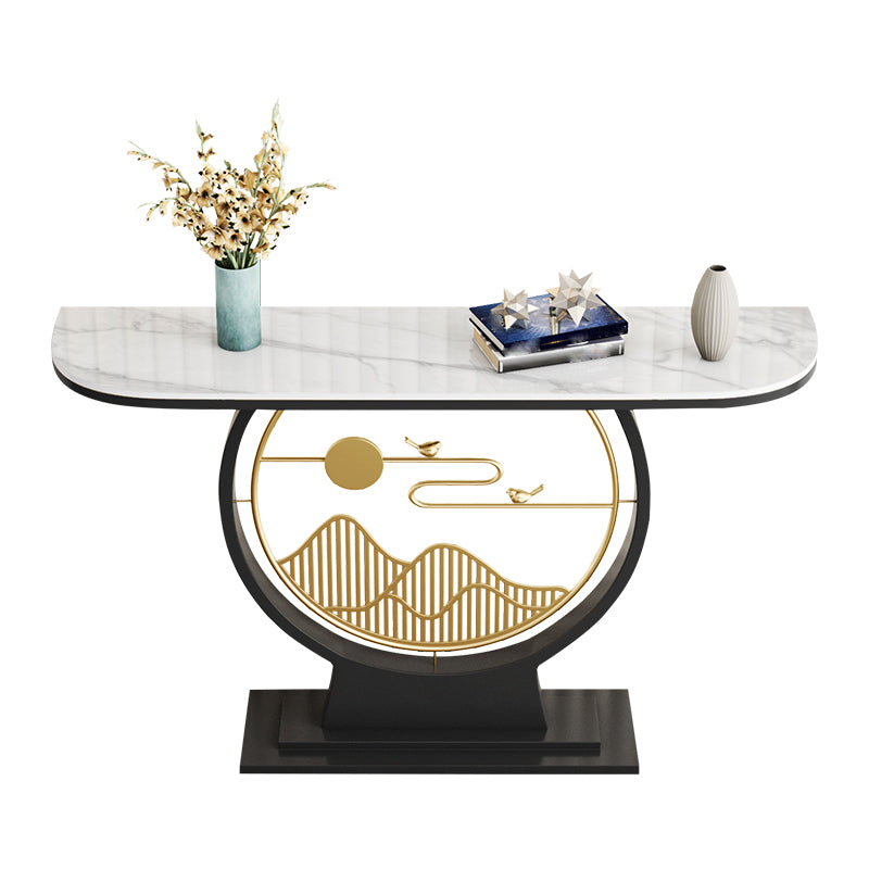 Marble/metal Half Moon Glam Scratch Resistant Abstract Console Table