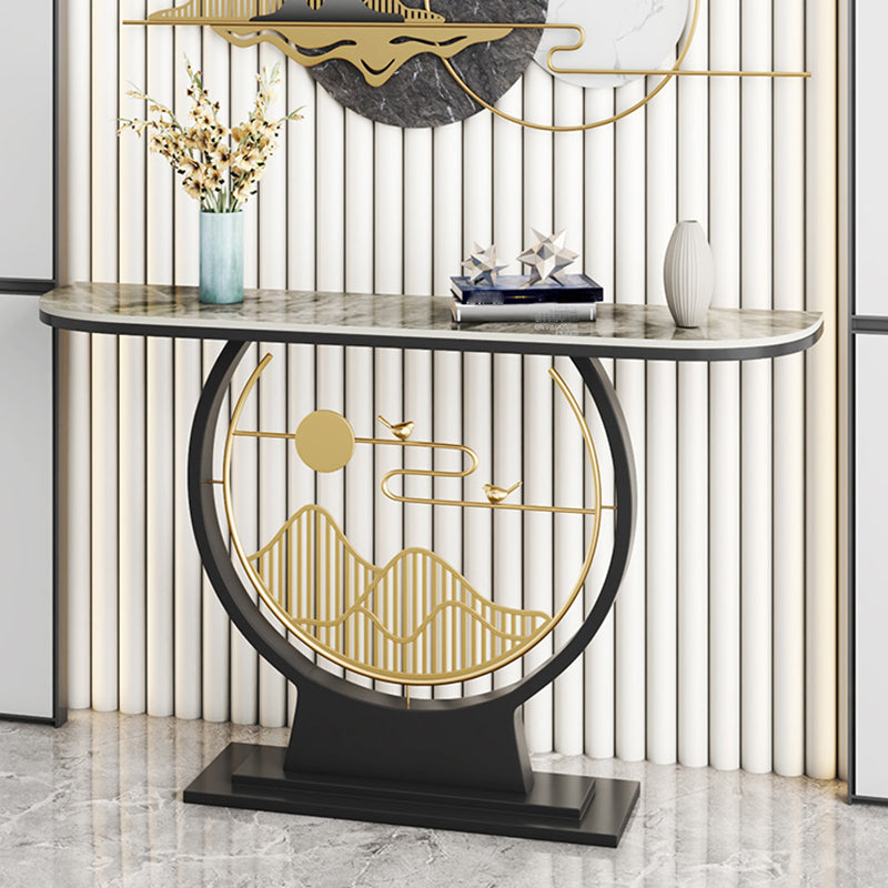 Marble/metal Half Moon Glam Scratch Resistant Abstract Console Table