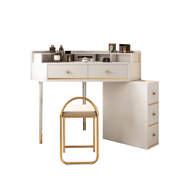 White Makeup Table Stool Set with Drawers for Bedroom 33.5" High