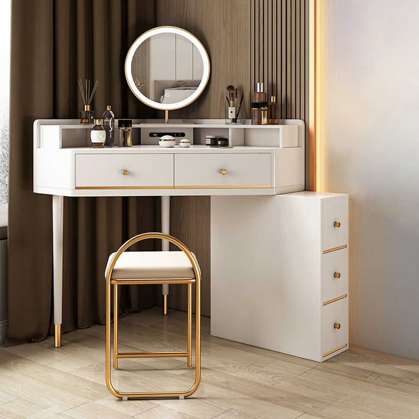 White Makeup Table Stool Set with Drawers for Bedroom 33.5" High