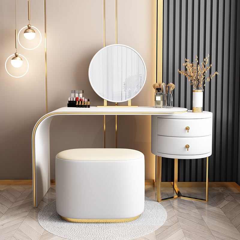 Genuine Leather Makeup Dressing Table with Mirror and Stool Set