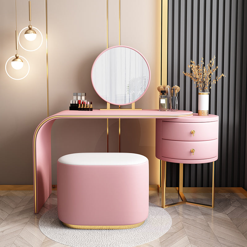 Genuine Leather Makeup Dressing Table with Mirror and Stool Set