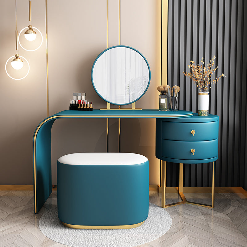 Genuine Leather Makeup Dressing Table with Mirror and Stool Set