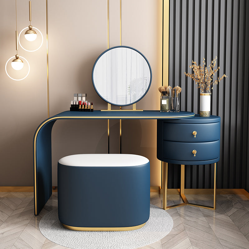 Genuine Leather Makeup Dressing Table with Mirror and Stool Set