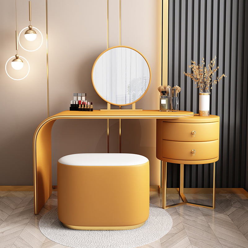 Genuine Leather Makeup Dressing Table with Mirror and Stool Set
