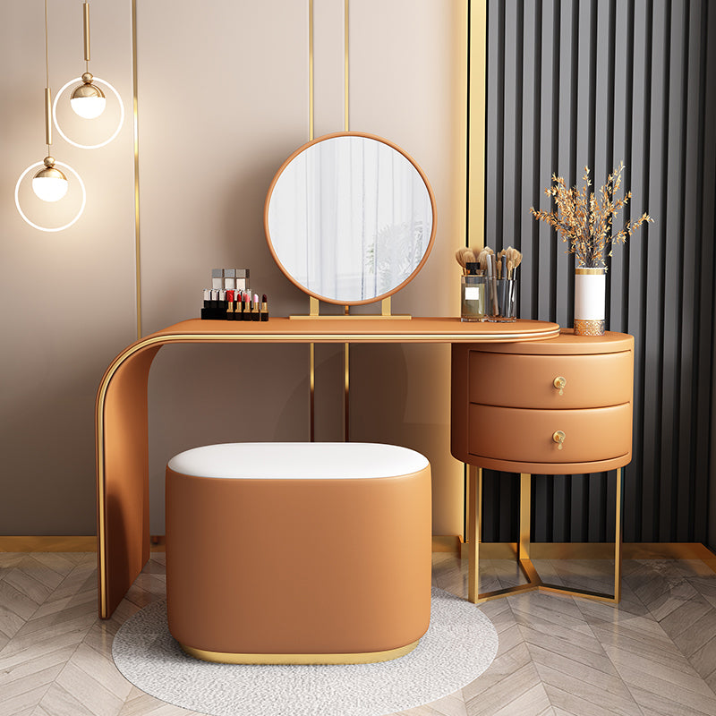 Genuine Leather Makeup Dressing Table with Mirror and Stool Set