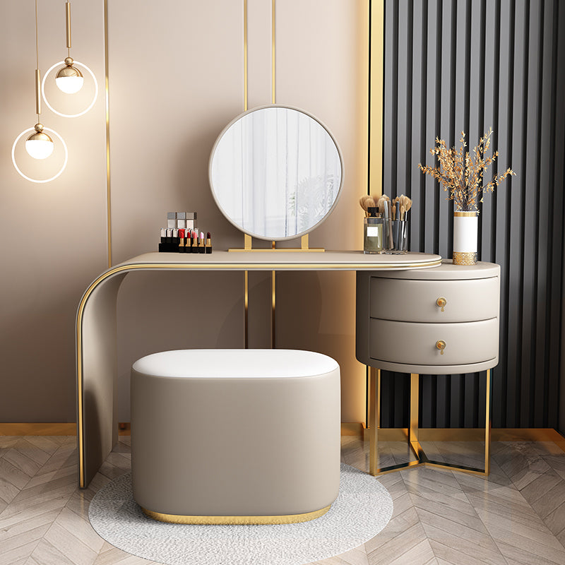 Genuine Leather Makeup Dressing Table with Mirror and Stool Set