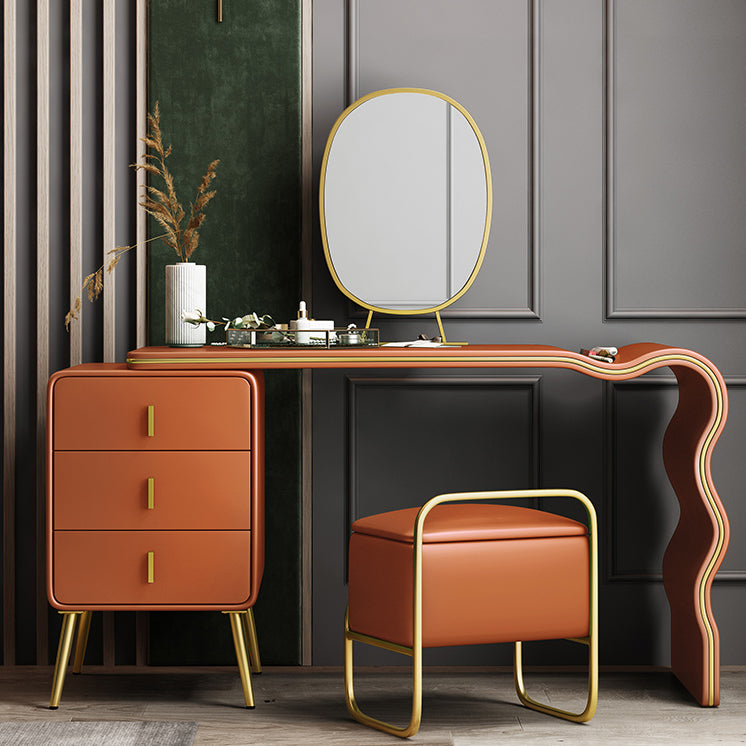 Vanity Faux Leather Makeup Dressing Table with Mirror and Stool Set