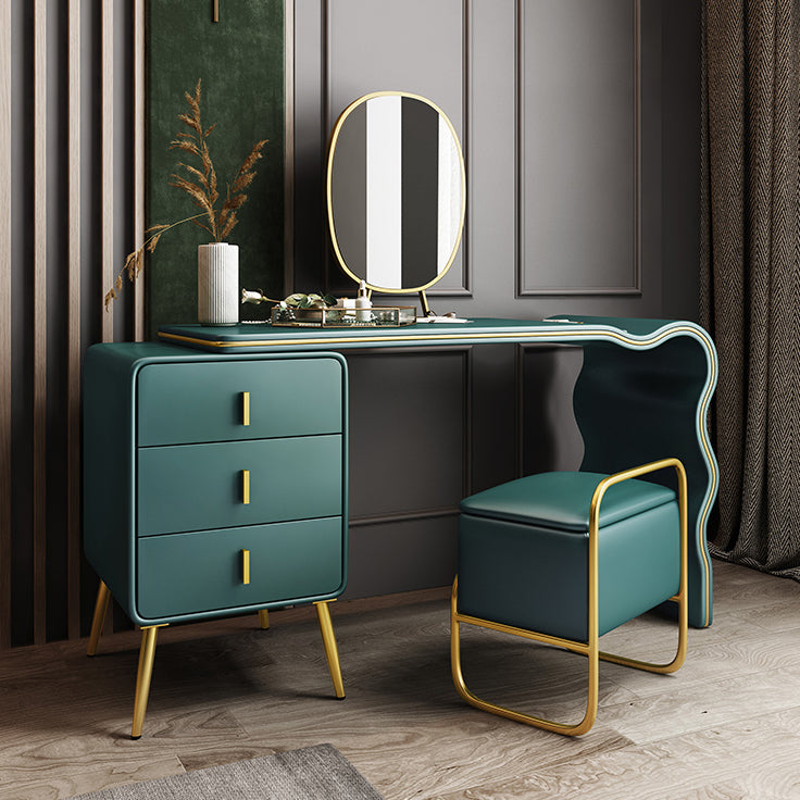 Vanity Faux Leather Makeup Dressing Table with Mirror and Stool Set