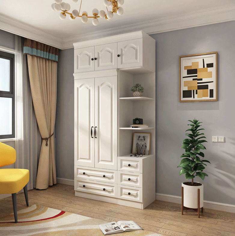 Contemporary White Wardrobe Cabinet Engineered Wood Storage Cabinet