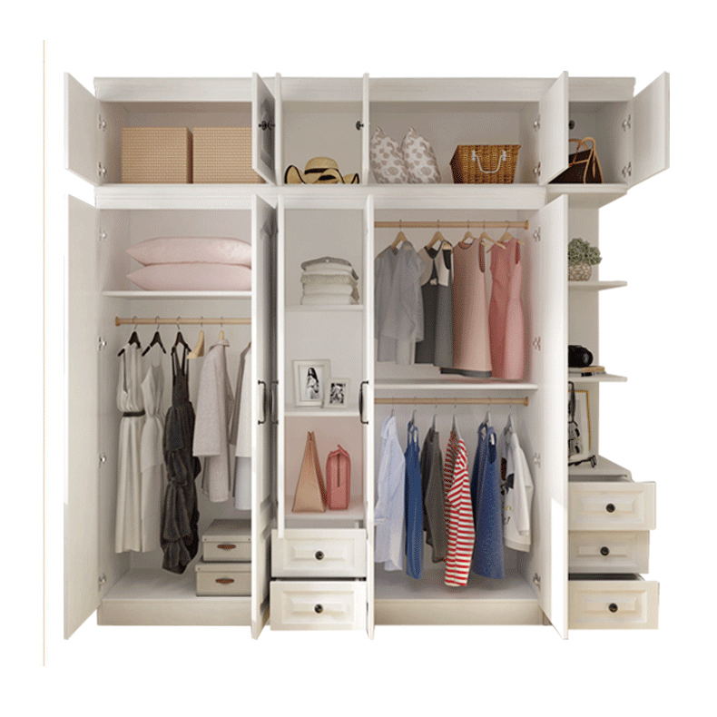 Contemporary White Wardrobe Cabinet Engineered Wood Storage Cabinet