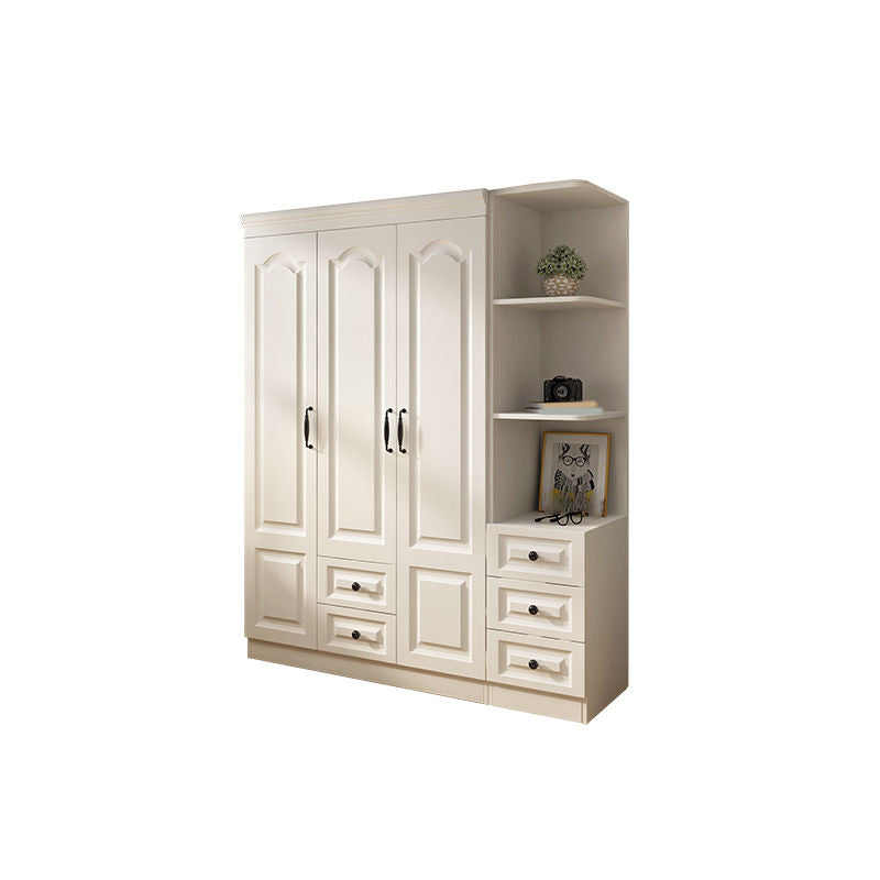 Contemporary White Wardrobe Cabinet Engineered Wood Storage Cabinet