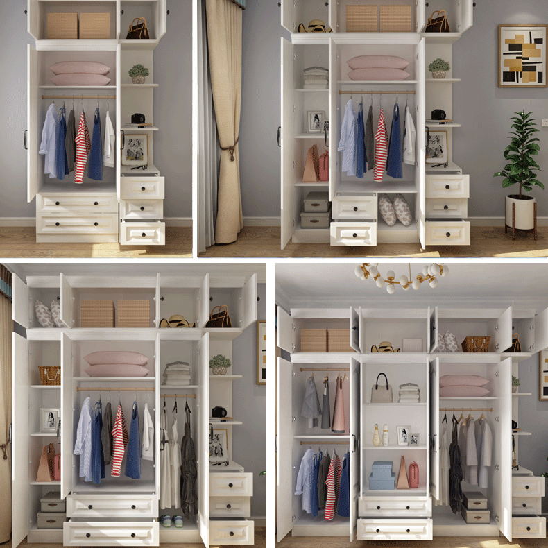 Contemporary White Wardrobe Cabinet Engineered Wood Storage Cabinet