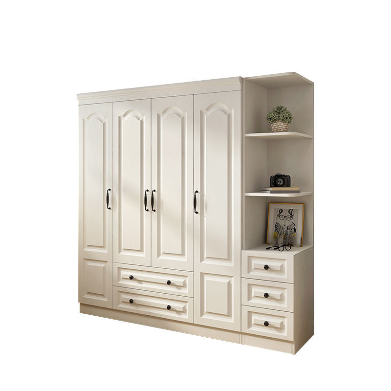 Contemporary White Wardrobe Cabinet Engineered Wood Storage Cabinet