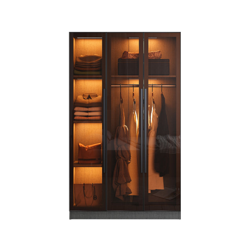 Glass and Wood Wardrobe Cabinet Contemporary Wardrobe Closet