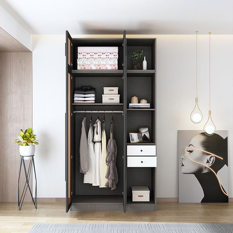 Glass and Wood Wardrobe Cabinet Contemporary Wardrobe Closet