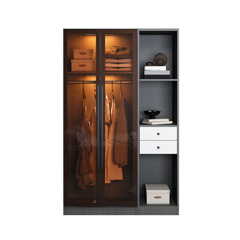 Glass and Wood Wardrobe Cabinet Contemporary Wardrobe Closet