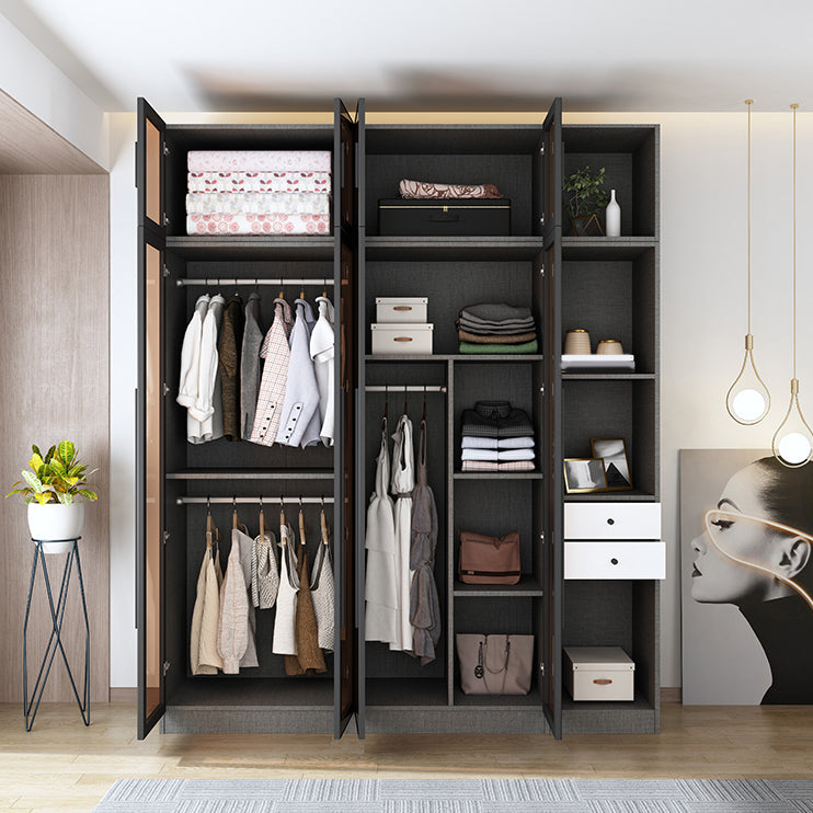 Glass and Wood Wardrobe Cabinet Contemporary Wardrobe Closet