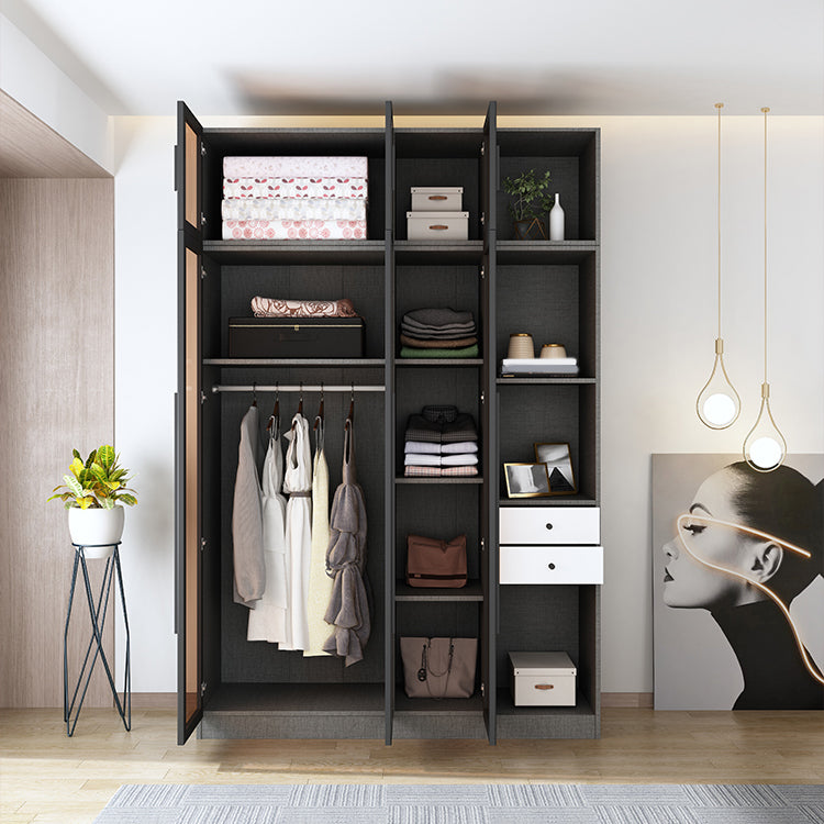 Glass and Wood Wardrobe Cabinet Contemporary Wardrobe Closet