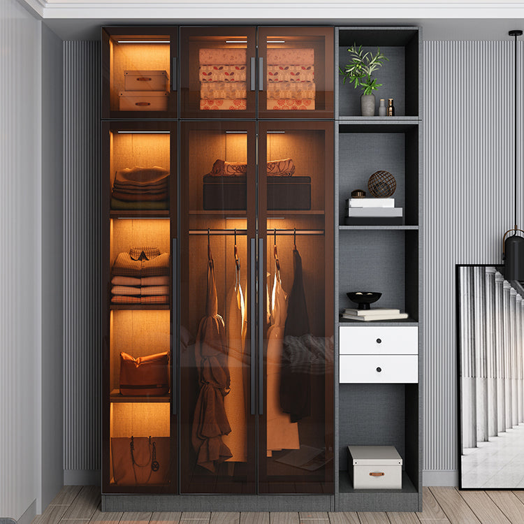 Glass and Wood Wardrobe Cabinet Contemporary Wardrobe Closet