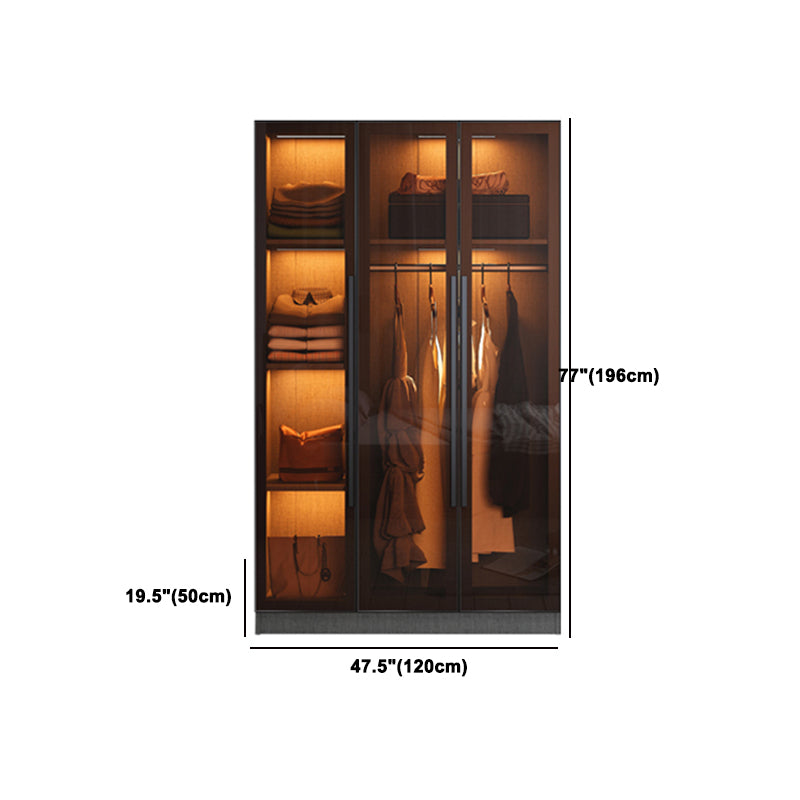 Glass and Wood Wardrobe Cabinet Contemporary Wardrobe Closet