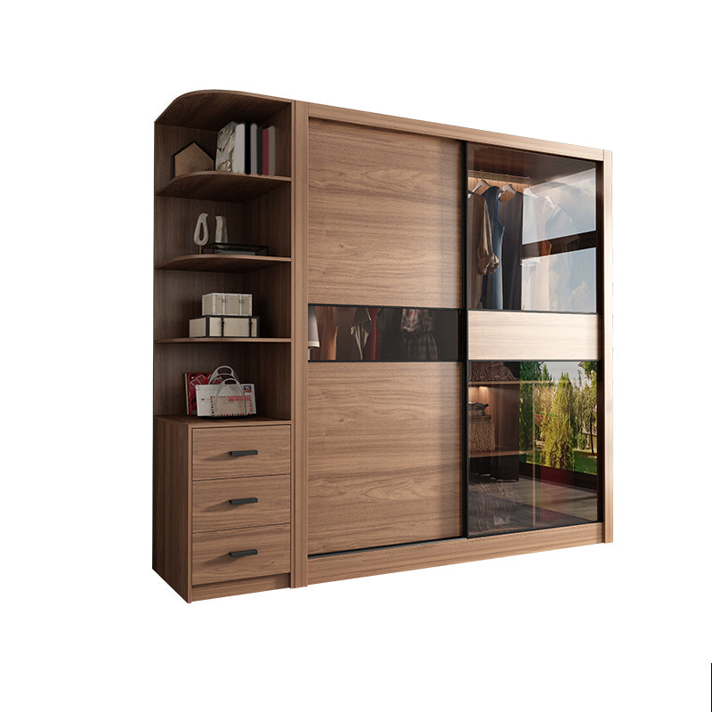 Brown Wardrobe Closet Engineered Wood Storage Cabinet for Bedroom