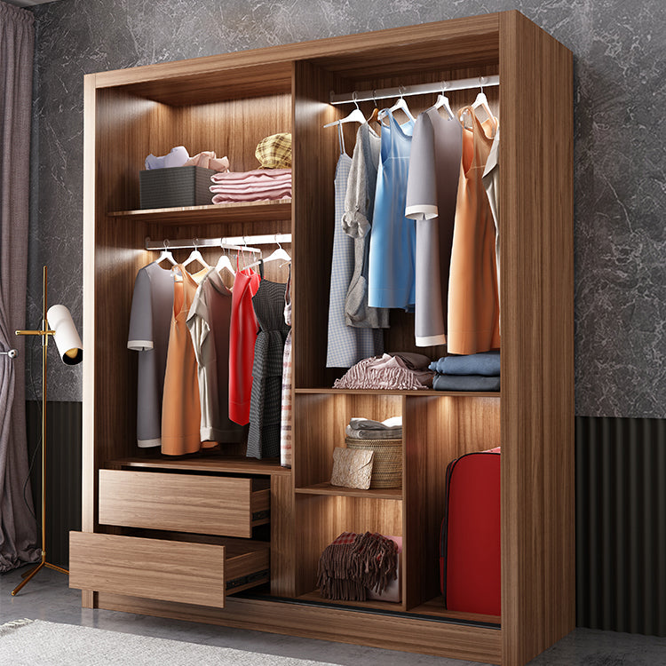 Brown Wardrobe Closet Engineered Wood Storage Cabinet for Bedroom
