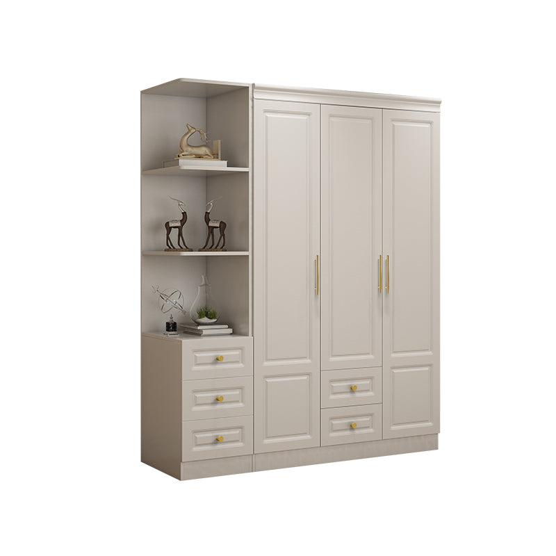 Contemporary White Storage Cabinet Hinged Door Cabinet with Drawers