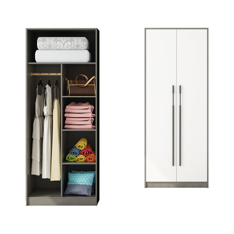 Engineered Wood Wardrobe Armoire Modern Home Wardrobe Cabinet with Solid Wood Clothing Rod