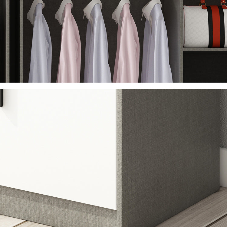 Engineered Wood Wardrobe Armoire Modern Home Wardrobe Cabinet with Solid Wood Clothing Rod