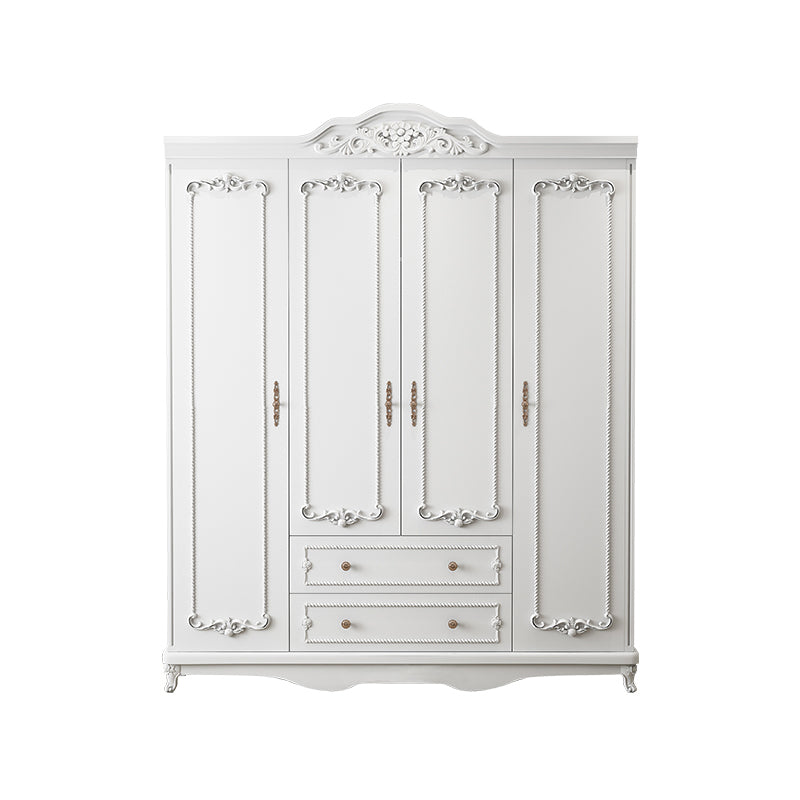 French Country White Wardrobe for Bedroom Manufactured Wood Cabinet with Drawers
