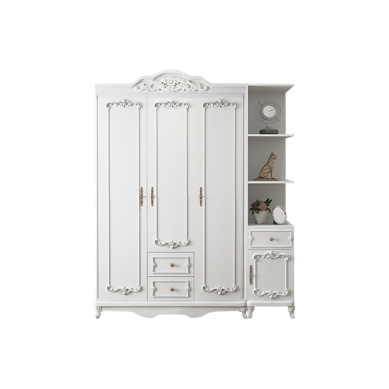 French Country White Wardrobe for Bedroom Manufactured Wood Cabinet with Drawers