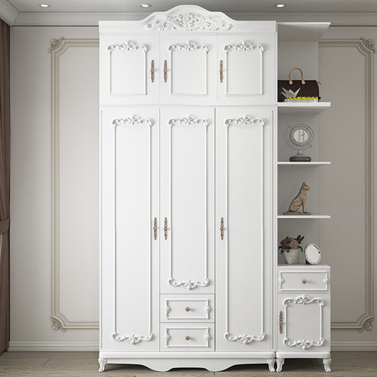 French Country White Wardrobe for Bedroom Manufactured Wood Cabinet with Drawers