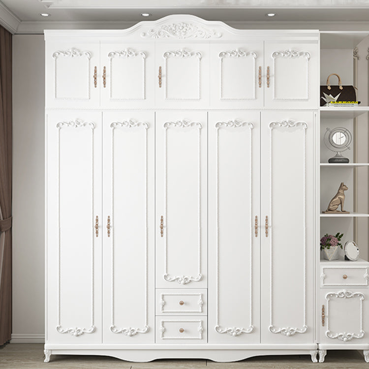 French Country White Wardrobe for Bedroom Manufactured Wood Cabinet with Drawers