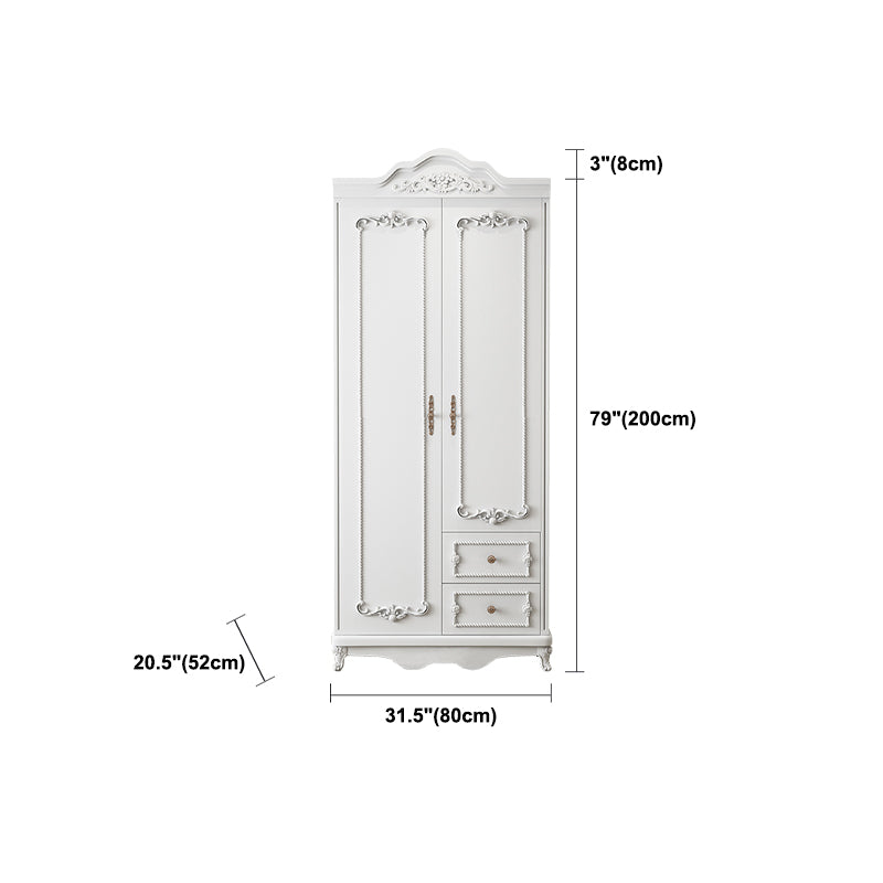 French Country White Wardrobe for Bedroom Manufactured Wood Cabinet with Drawers
