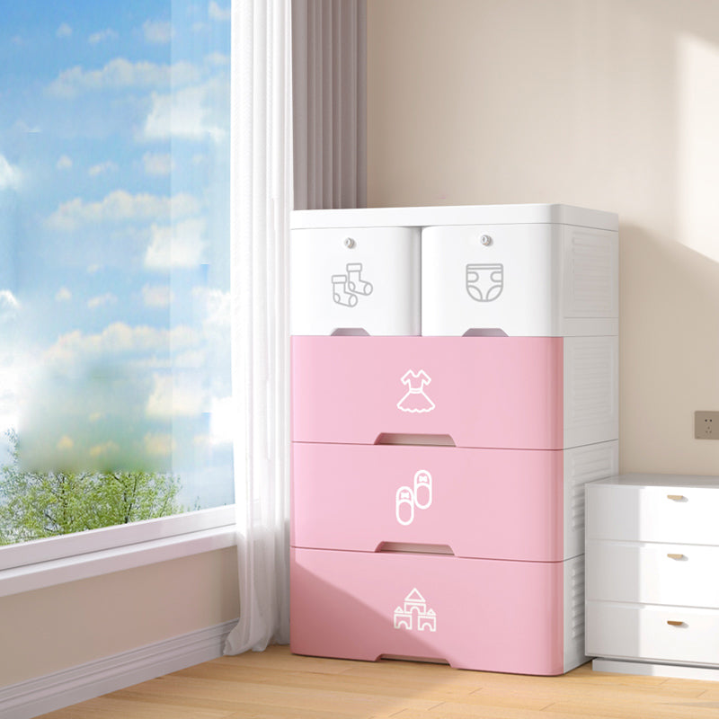 Pink and Blue Non-Hanging Armoire Modern Plastic Storage Cabinet with Drawers